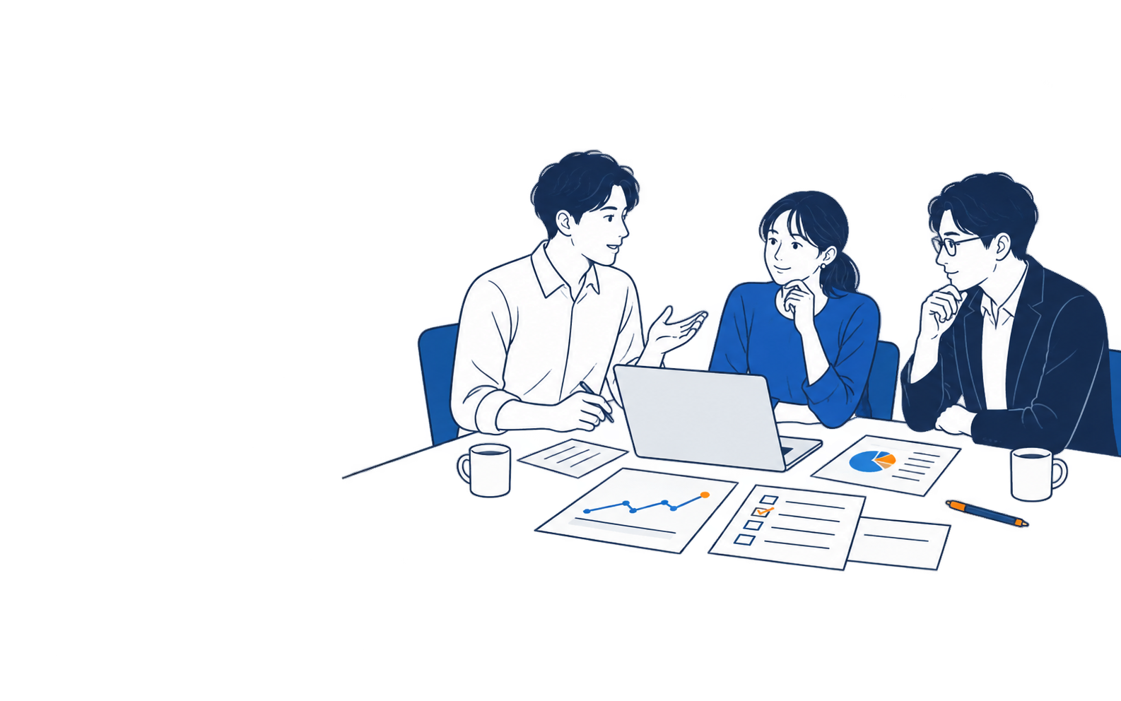 広告戦略について打ち合わせる担当者たち